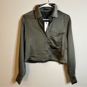 Dynamite - Dropped Shoulder Satin Button Up Shirt (XS)